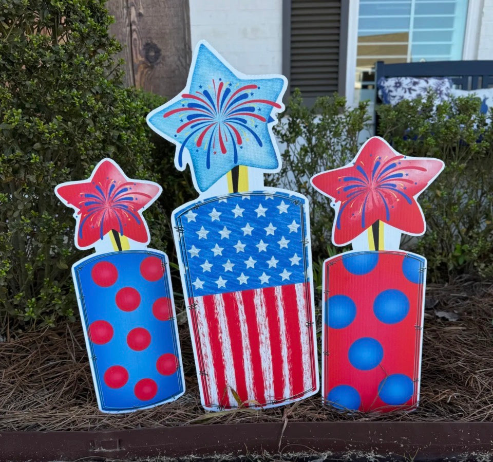 Firework Trio Yard Signs