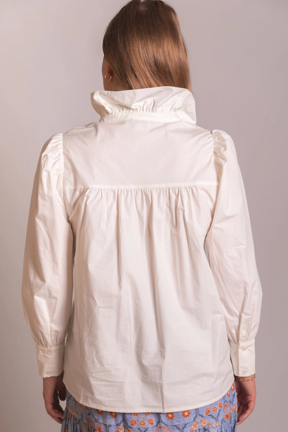 Cream Ruffle Collar Button Up
