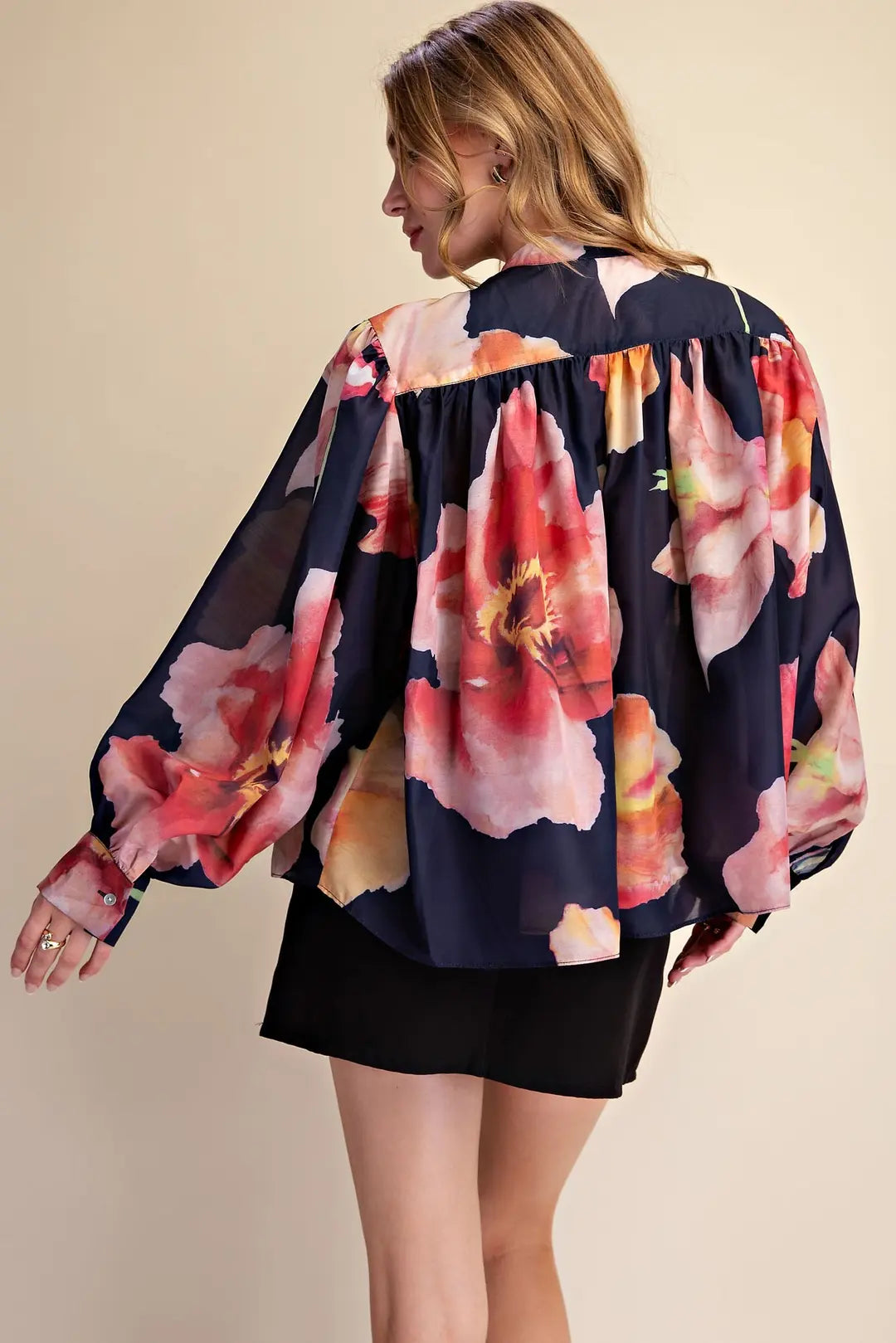 Voluminous Floral Print Blouse