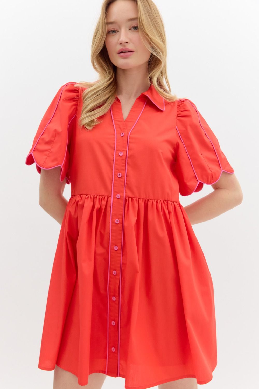 Red dress with pink trim