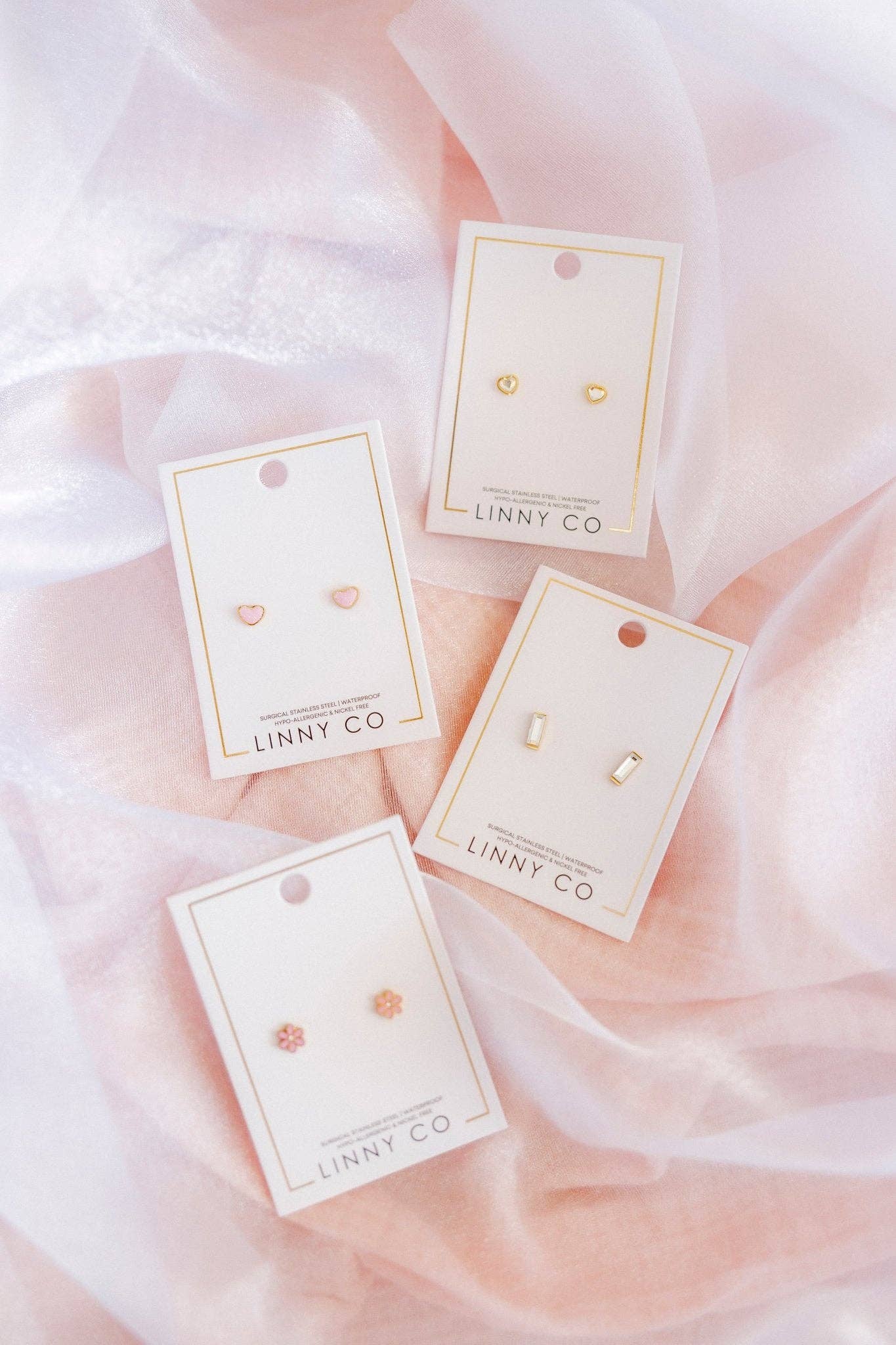 Screwback Stud Earrings - Nora Heart Pink