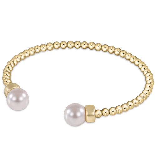 Classic Gold 3mm Bead Cuff- Pearl