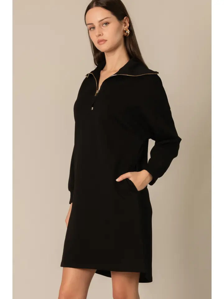 Black P.Chill Butter Model Quarter Zip Up Long Sleeve Dress
