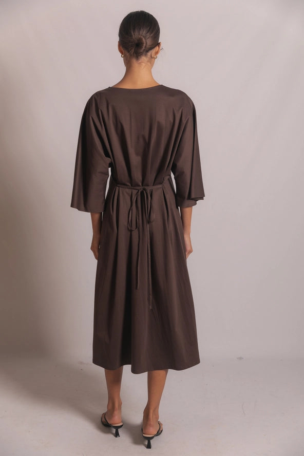 P. CILL Glazed Cotton V-Neck Dolman Sleeve Midi Dress