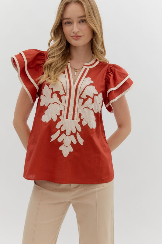 Cinnamon Embroidered Top