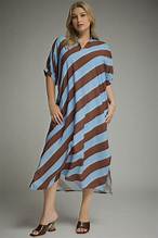Blue and Brown Diagonal Stripe Dress