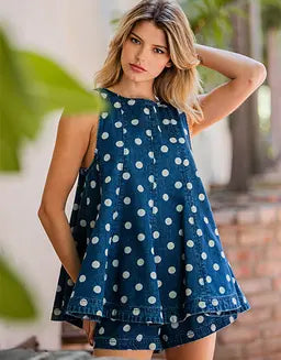 Denim Polka Dot Short Set
