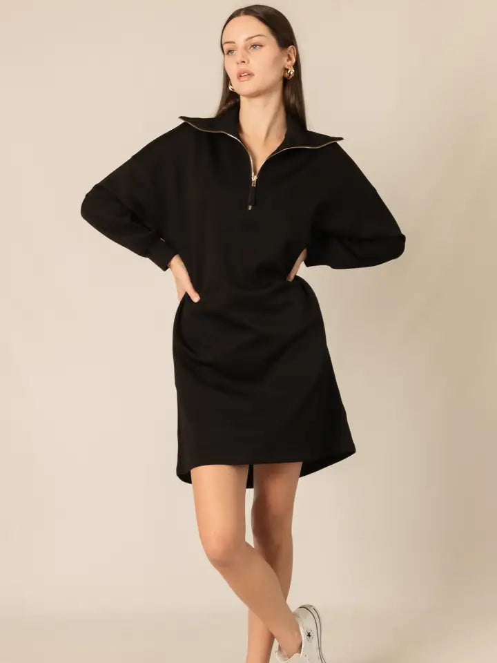 Black P.Chill Butter Model Quarter Zip Up Long Sleeve Dress