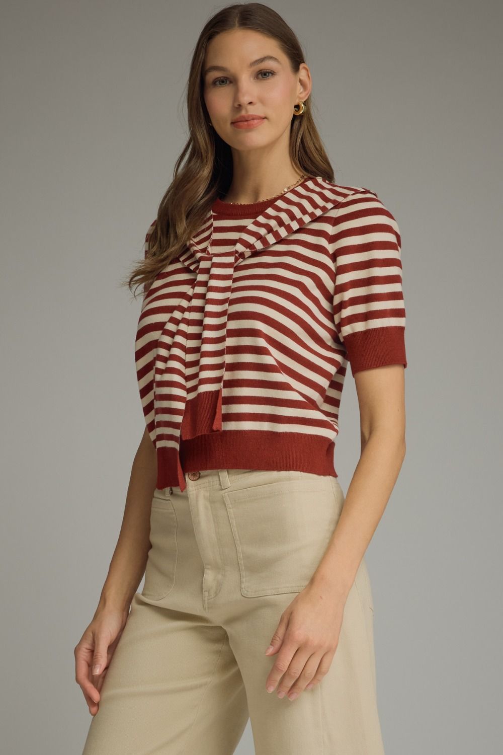 Garnet Stripe Tie Sweater
