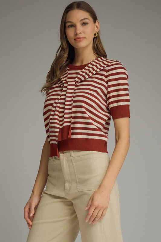 Garnet Stripe Tie Sweater