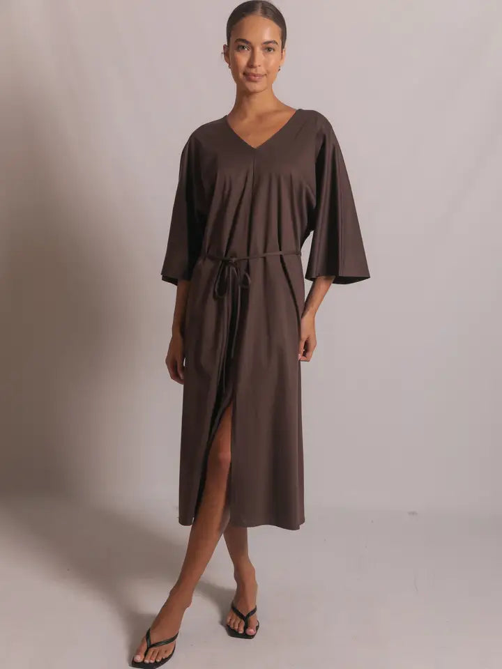 P. CILL Glazed Cotton V-Neck Dolman Sleeve Midi Dress