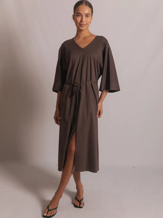 P. CILL Glazed Cotton V-Neck Dolman Sleeve Midi Dress
