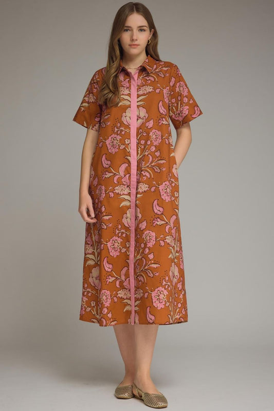 Floral Long Rust Dress