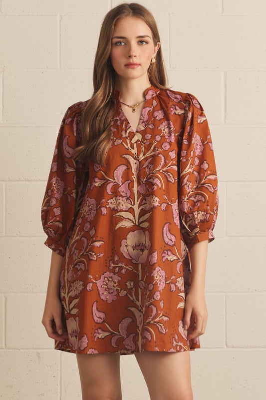 Floral Short Rust Dress