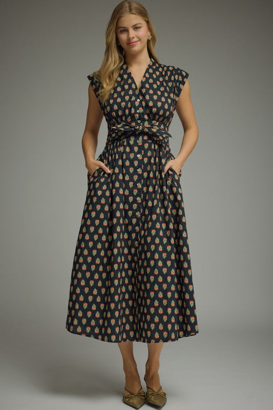Geo Print Black Dress