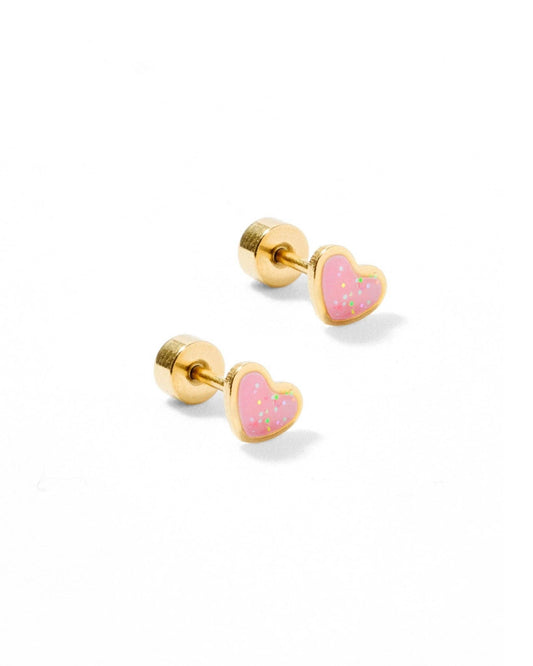 Screwback Stud Earrings - Nora Heart Pink
