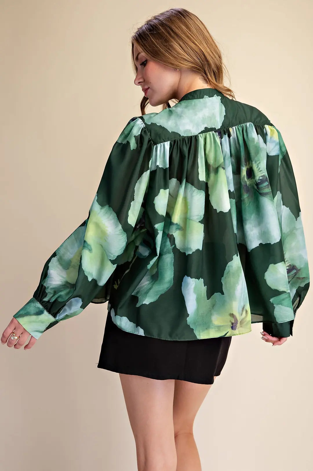 Voluminous Floral Print Blouse