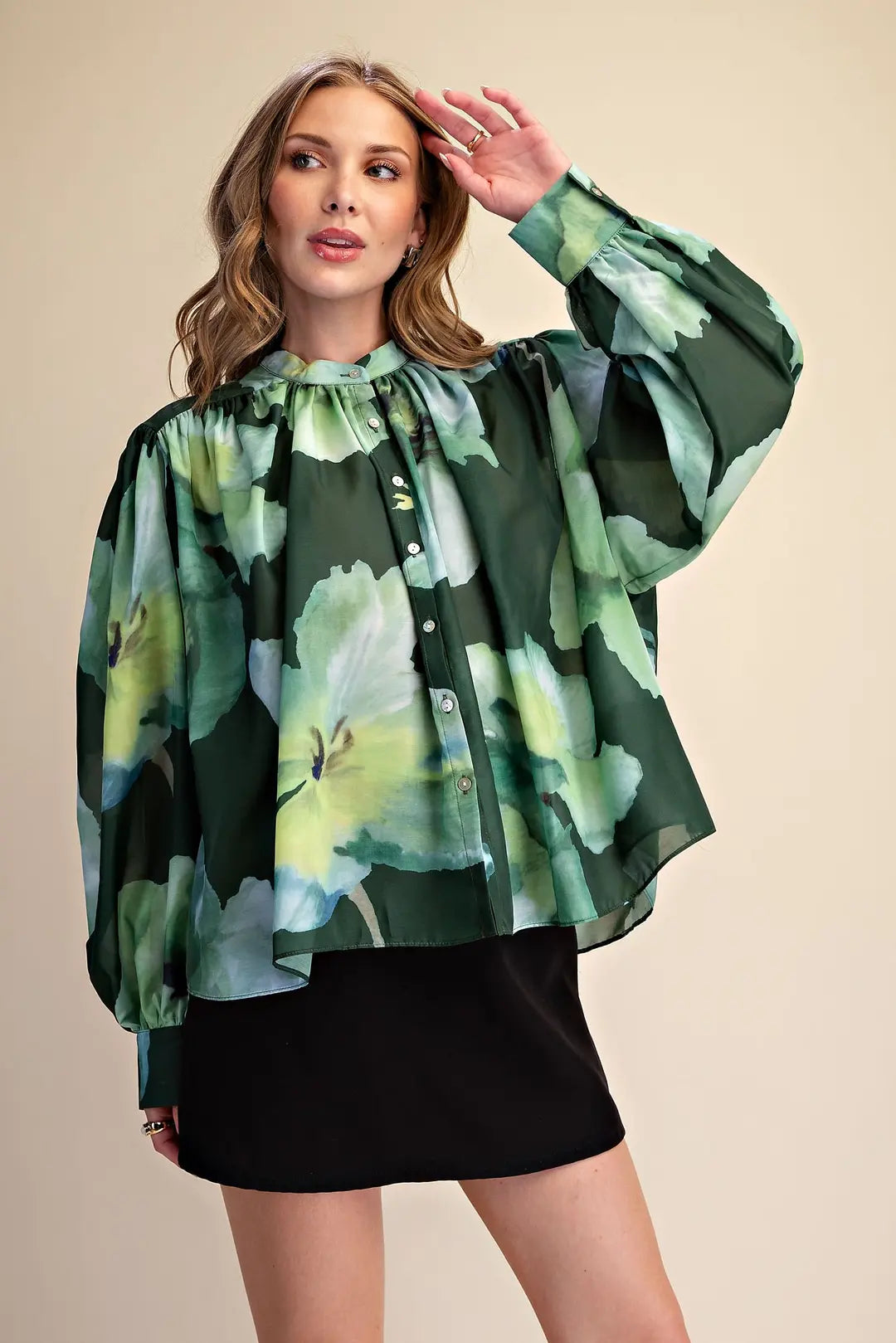 Voluminous Floral Print Blouse