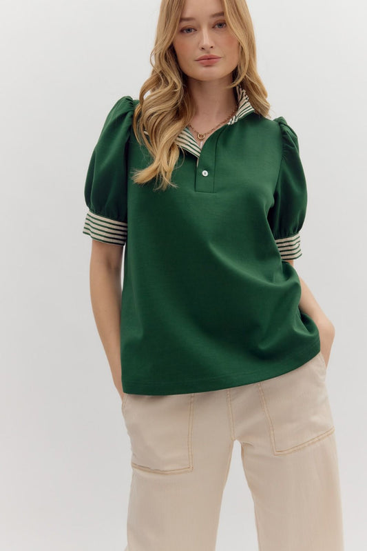 Hunter Green Ruffle Collar Top