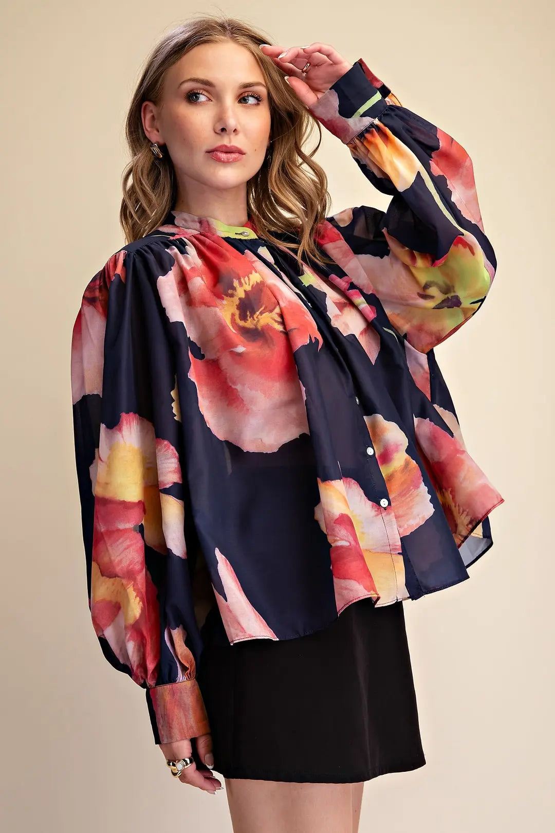 Voluminous Floral Print Blouse