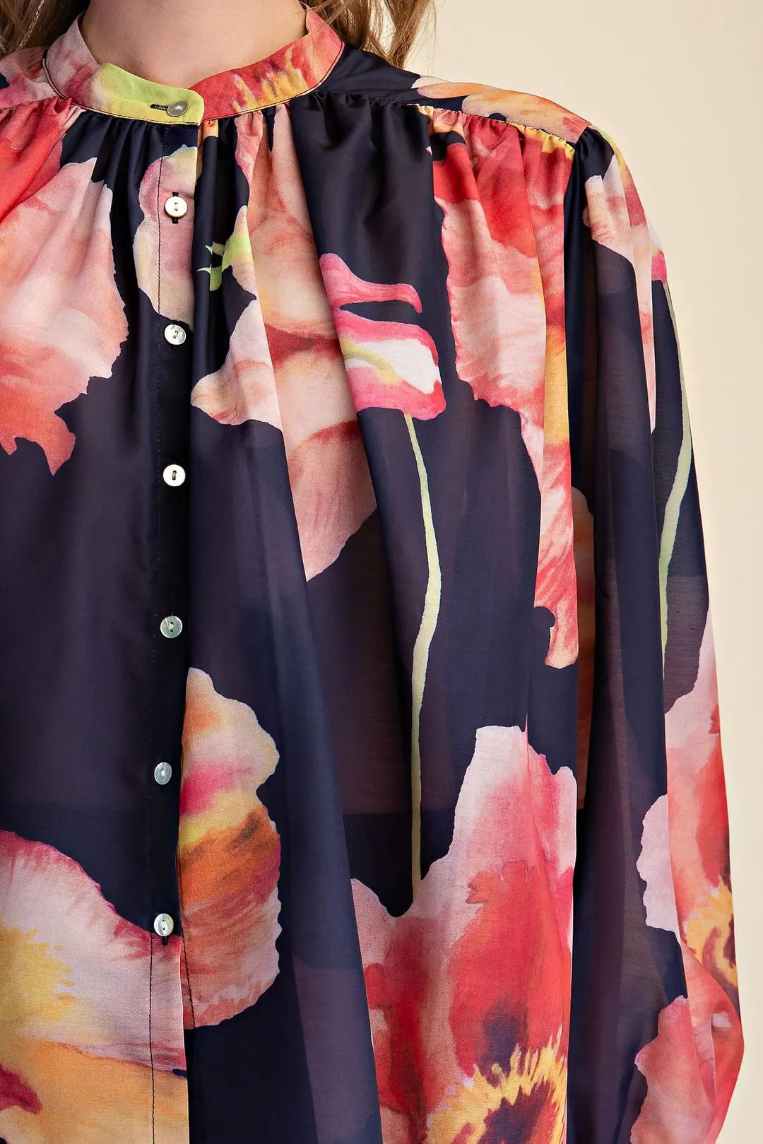 Voluminous Floral Print Blouse
