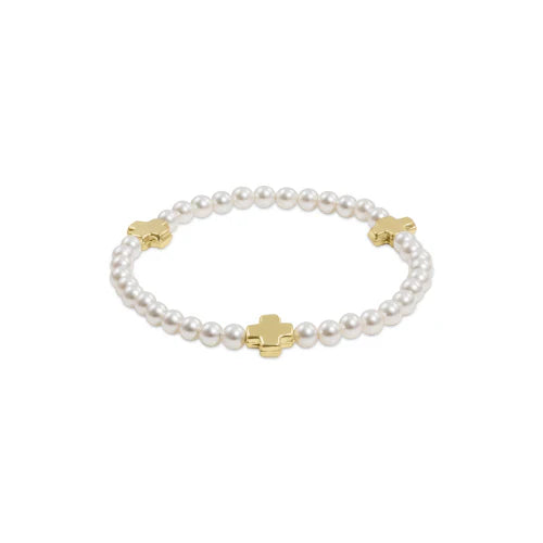 Signature Cross Pearl Pattern 4mm Bead Bracelet- Gold